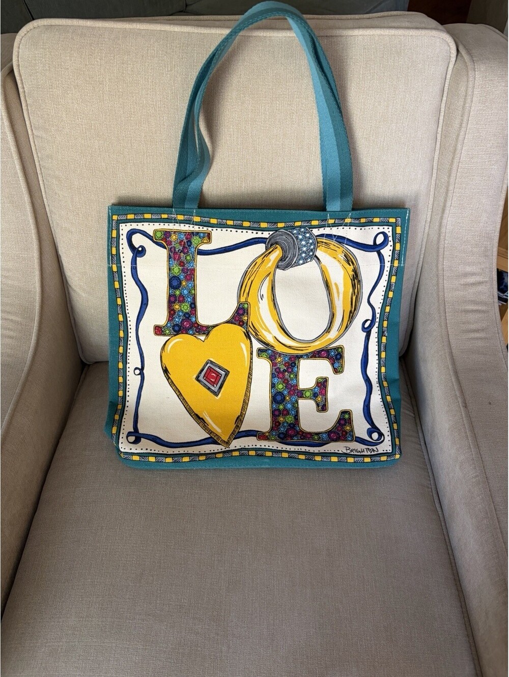Brighton Charmed Holiday Love Canvas Tote Never Used Inside Zipper Pocket 1